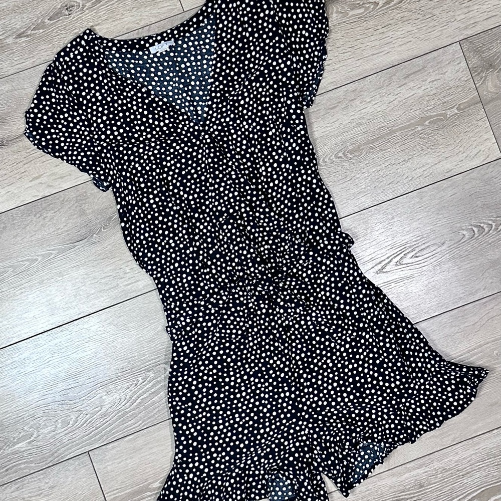 Loft Polka Dot Mock Wrap Tie Front Romper - Picture 3 of 13